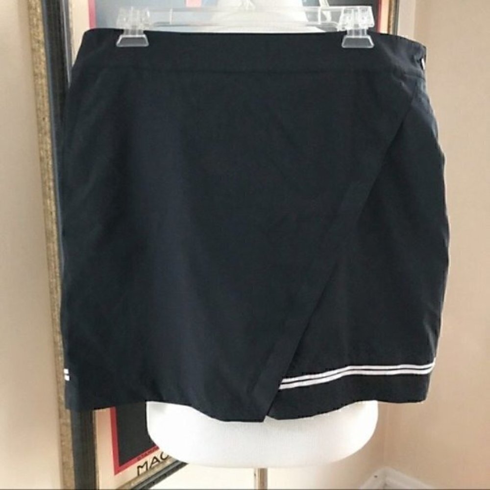 EP NY Black WORK IT Faux Wrap Zipper Gold Skort Size 12